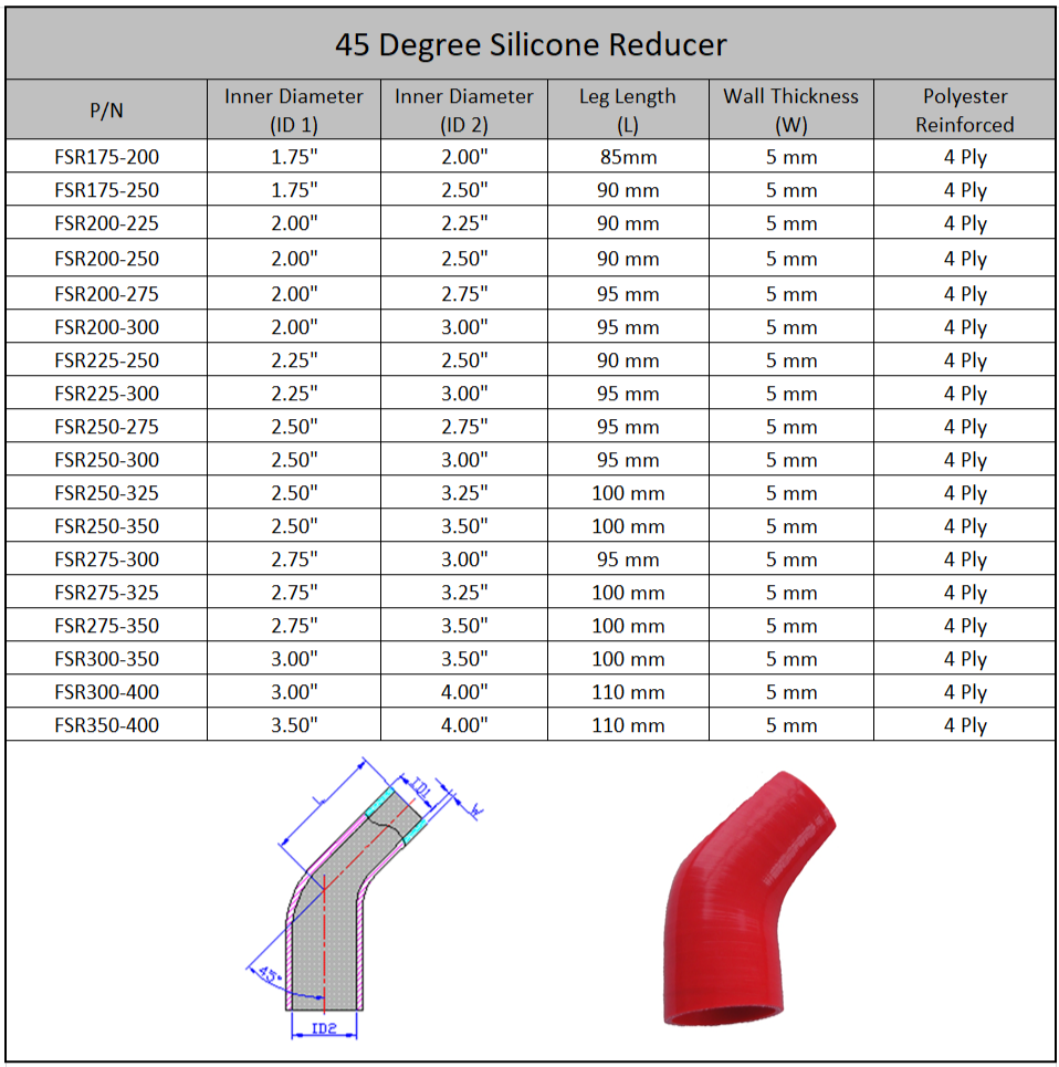 45 Degree Silicone Reducer